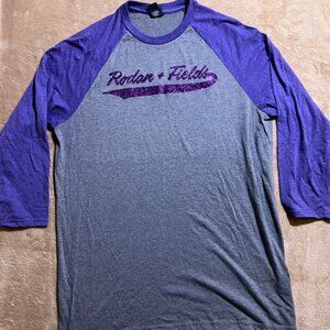 District‎ Made Women Large Rodan + Fields Gray Purple Raglan 3/4 Sleeve Shirt